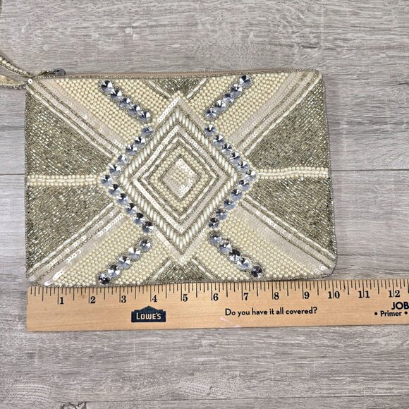 Beaded Clutch Evening Bag Formal Cocktail Purse Wristlet Satin Pearls Art Deco - Picture 3 of 7